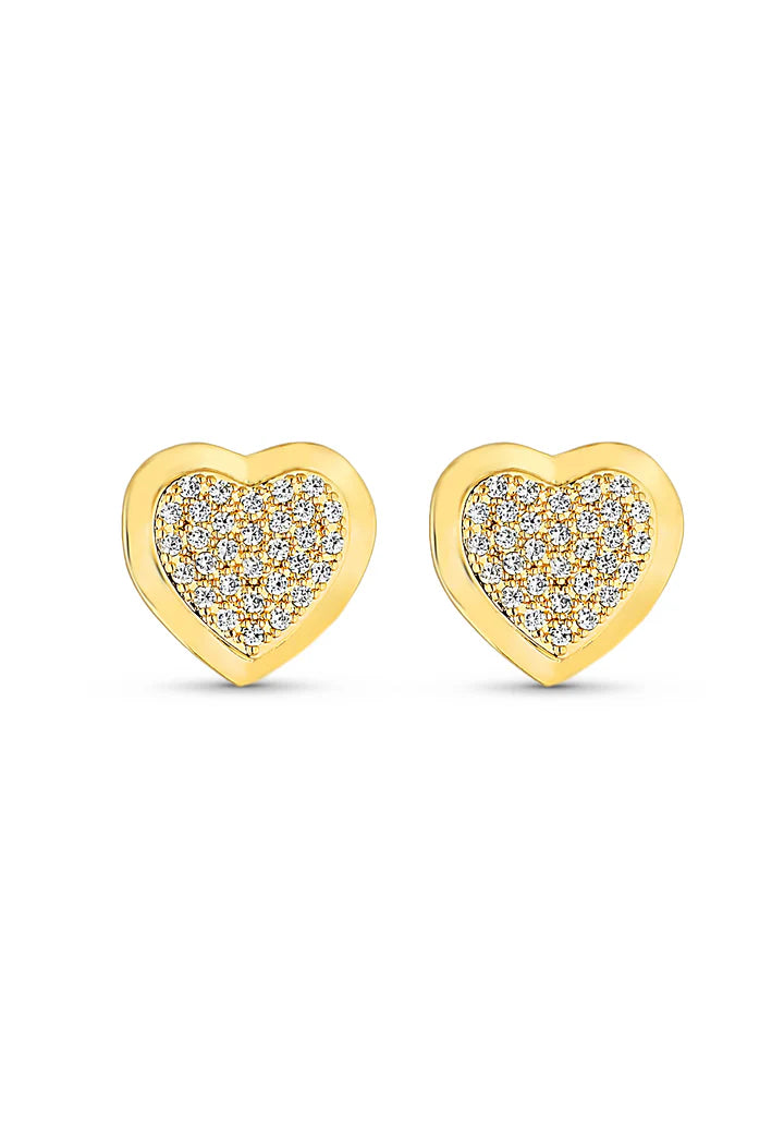 Brinco Semijoia De Coração Cravejado Com Micro Zircônias Banho Em Ouro 18 k